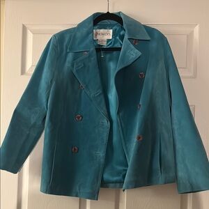 Vintage Chadwicks Blue Suede Leather Pea Coat Double-Breasted Jacket